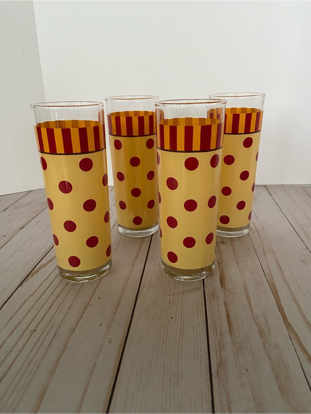 Southern Living Gail Pittman Yellow Glasses with Red Polka Dots - Set of 4